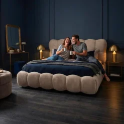 Pack Lit-coffre design boule Bilbola + Matelas Bedream 180x200cm Velours Taupe