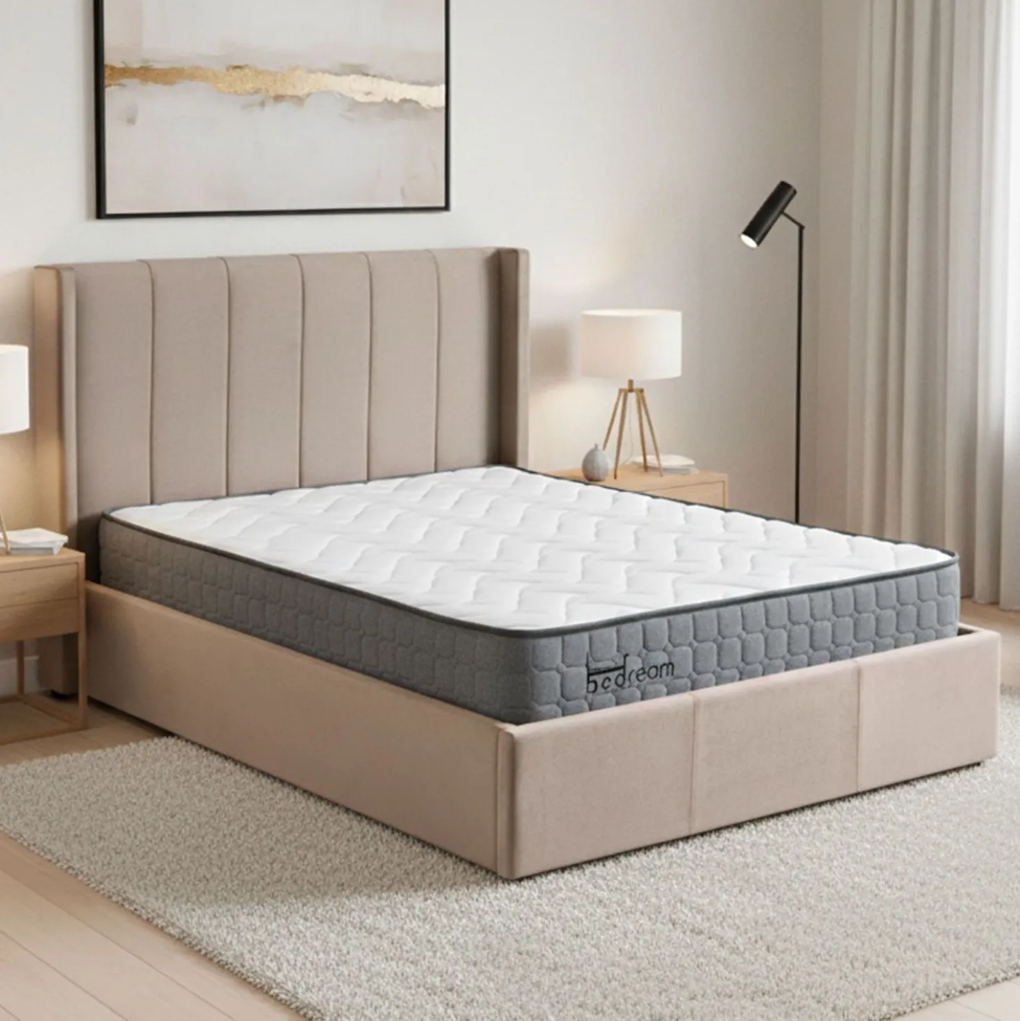 Pack Lit-coffre Magorial + Matelas Bedream 140x190cm Velours Taupe