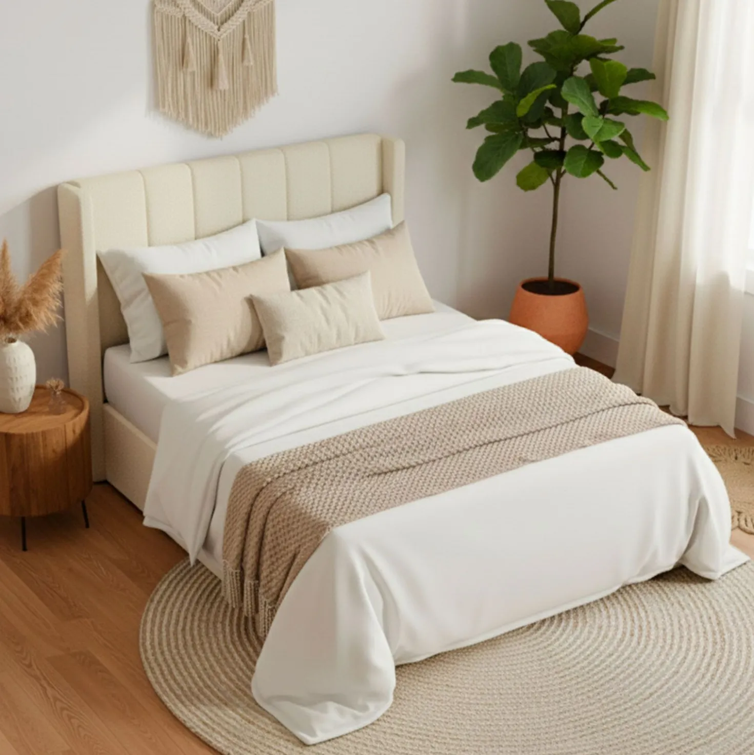 Pack Lit-coffre Magorial + Matelas Bedream 140x190cm Tissu bouclette Crème