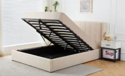 Pack Lit-coffre Magorial + Matelas Bedream 160x200cm Tissu bouclette Crème