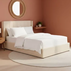 Pack Lit-coffre Magorial + Matelas Bedream 160x200cm Tissu bouclette Crème