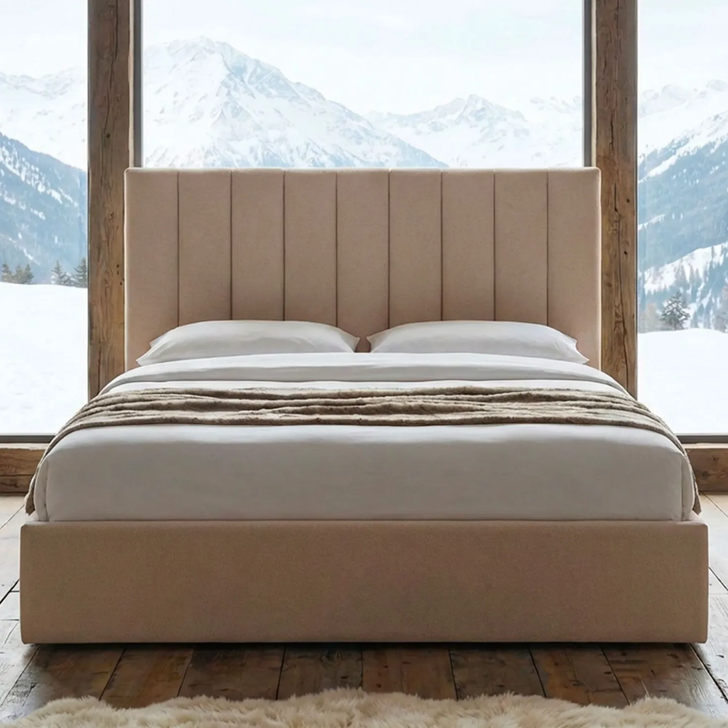 Pack Lit-coffre Songe + Matelas Bedream 180x200cm Tissu Beige
