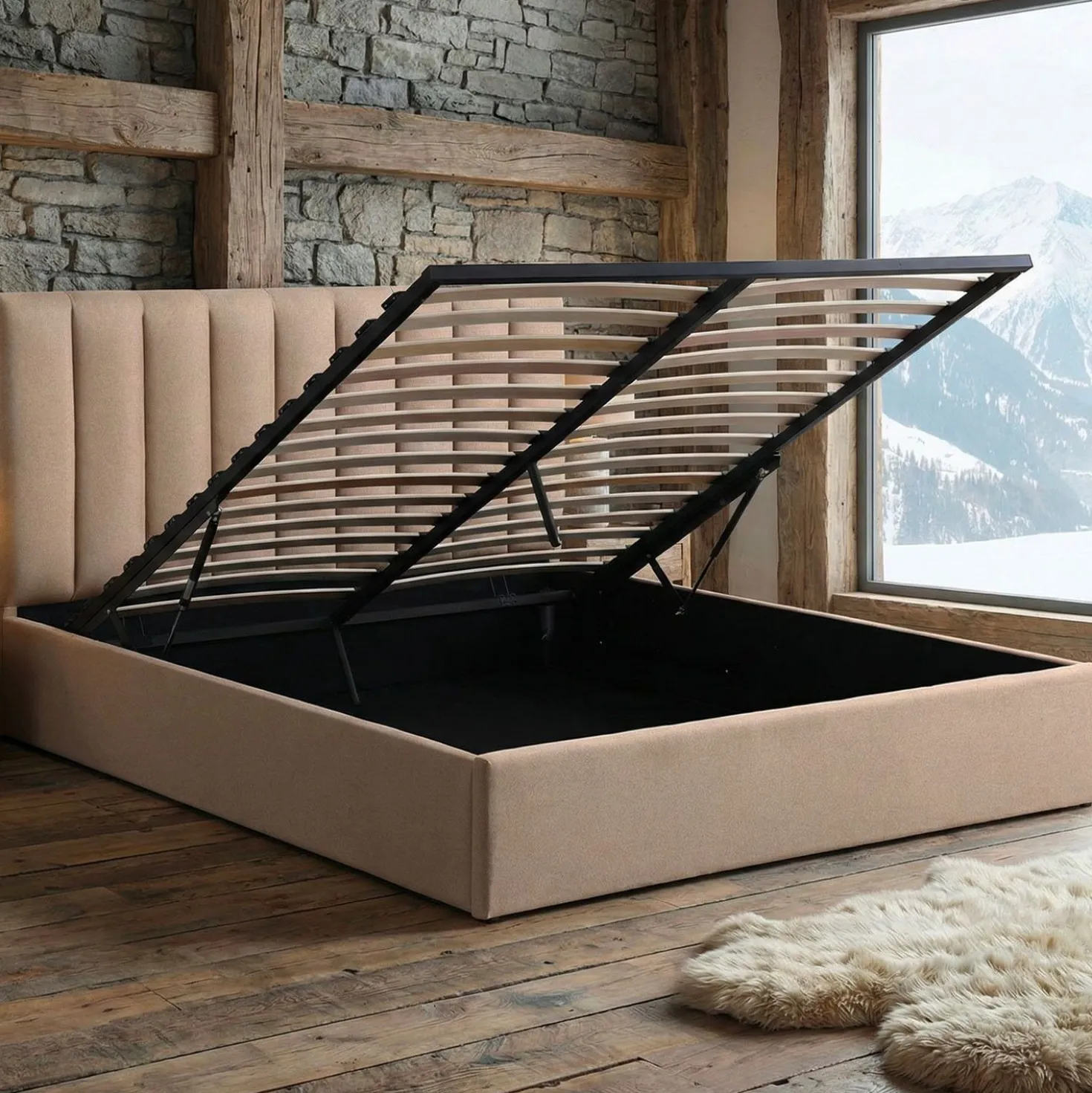 Pack Lit-coffre Songe + Matelas Bedream 180x200cm Tissu Beige