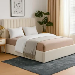 Pack Lit-coffre Songe + Matelas Bedream 180x200cm Tissu bouclette Beige