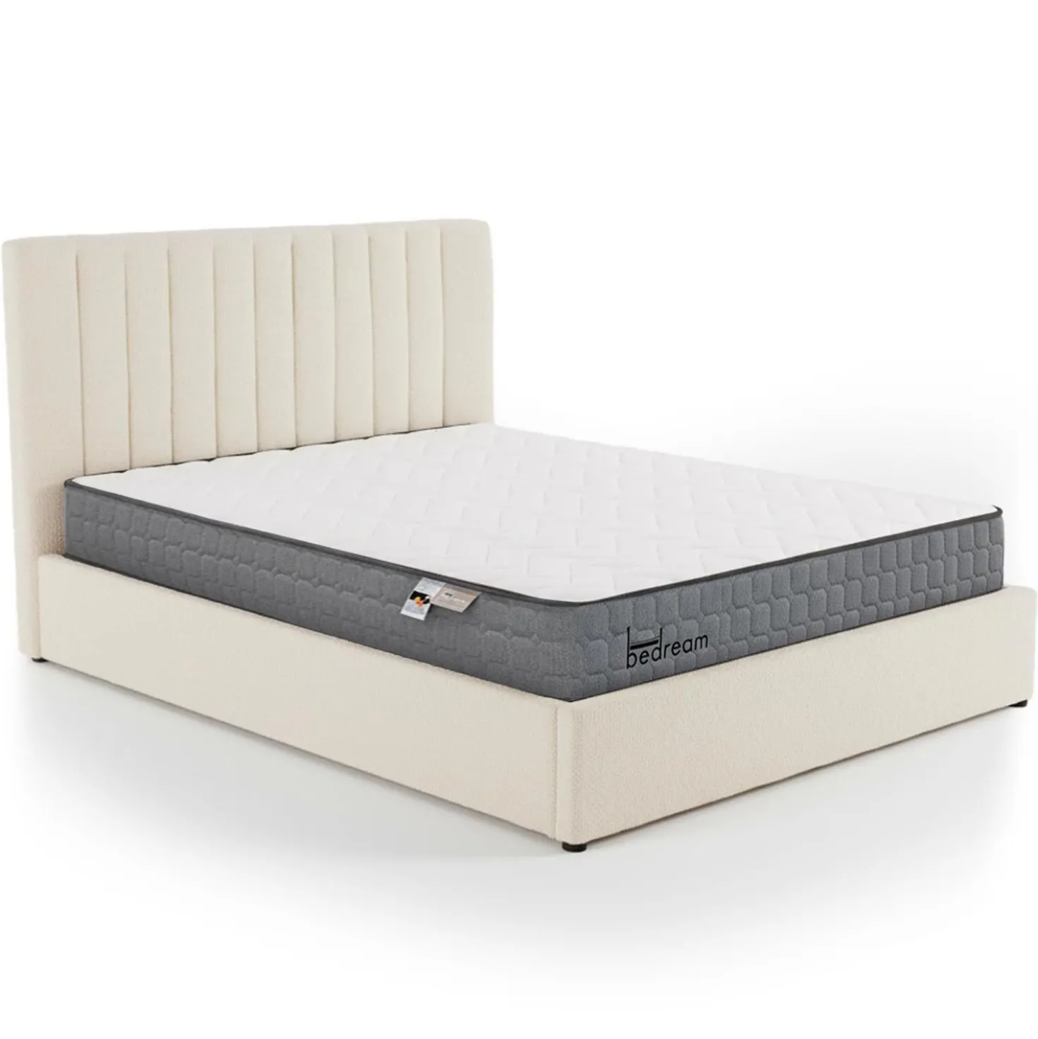 Pack Lit-coffre Songe + Matelas Bedream 180x200cm Tissu bouclette Beige