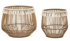 Paniers ronds en rotin marron finition tissu naturel