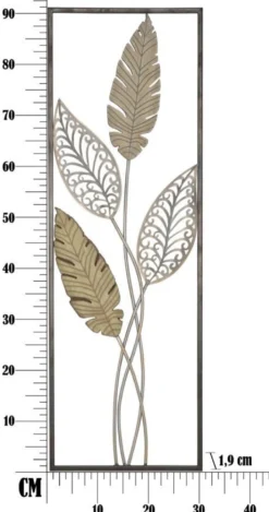 Panneau décoratif rectangulaire 3D Métal et MDF motifs feuilles finitions Or et Argent