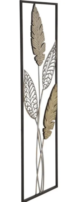 Panneau décoratif rectangulaire 3D Métal et MDF motifs feuilles finitions Or et Argent