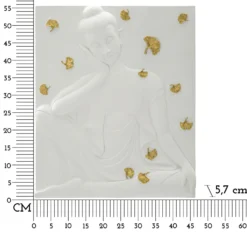 Panneau mural décoratif Bouddha résine 3D blanc et feuilles dorées