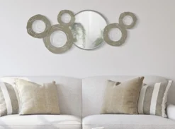 Panneau mural décoratif 3D en métal argenté avec miroir