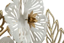 Panneau mural décoratif 3D en métal doré et blanc fleurs et feuilles