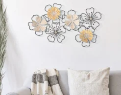 Panneau mural décoratif 3D fleurs métal et M.D.F noir marron
