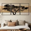 Panneau mural décoratif 3D set de 3 pcs métal et bois