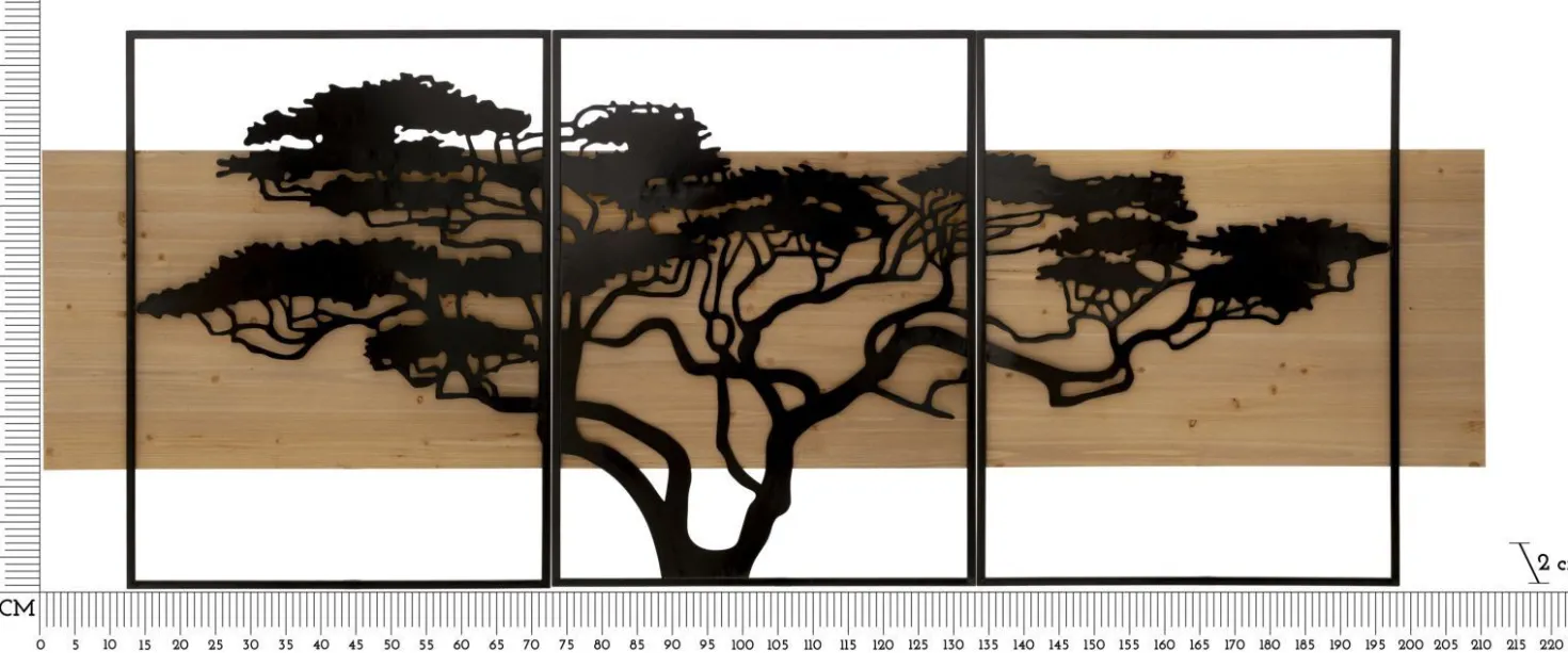 Panneau mural décoratif 3D set de 3 pcs métal et bois