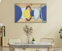 Panneau mural décoratif géométrique en métal et bois naturel multicolore
