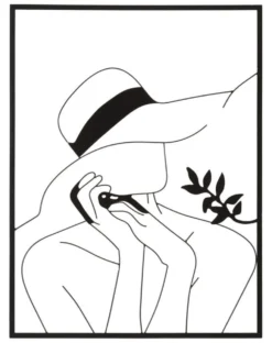 Panneau mural décoratif silhouette féminine en fer Noir cadre rectangulaire