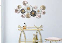 Panneau mural en métal motif floral multicolore