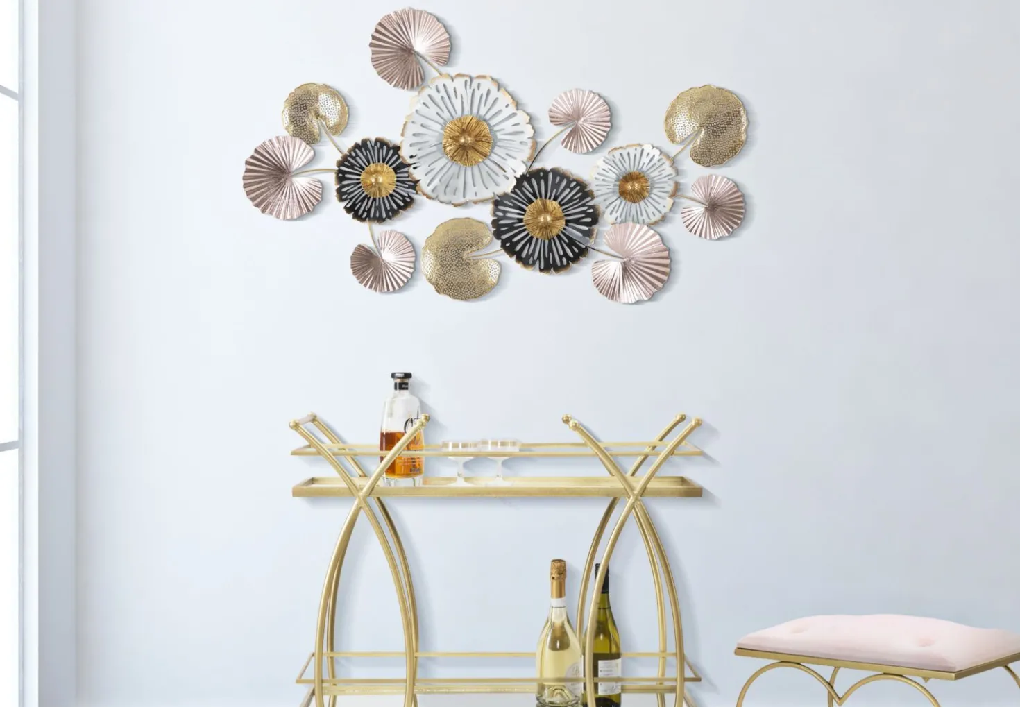 Panneau mural en métal motif floral multicolore