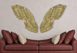 Panneaux décoratifs 3D ailes en métal doré 2 pcs
