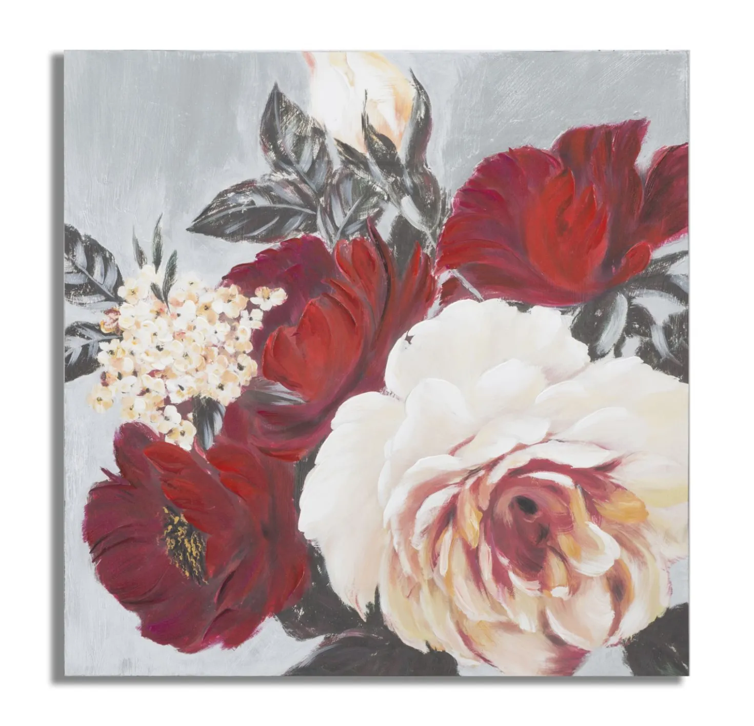 Peinture murale encadrée motif floral bois massif couleurs chaudes