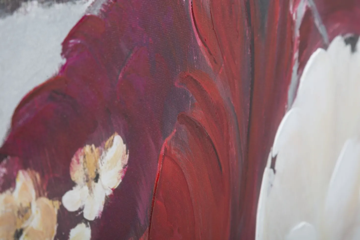 Peinture murale encadrée motif floral bois massif couleurs chaudes
