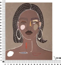 Peinture murale femme tribale encadrée toile marron bois massif