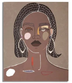 Peinture murale femme tribale encadrée toile marron bois massif