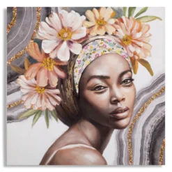Peinture murale Naomi Bois massif avec applications en tissu multicolores