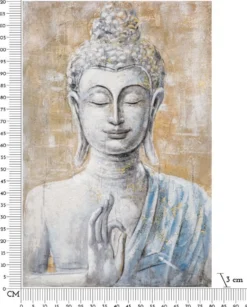 Peinture sur toile Bouddha encadrée en bois massif multicolore
