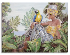 Peinture sur toile Kenda Femme et Perroquet Bois Massif