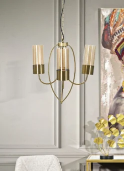Plafonnier 3 lumières métal doré et verre