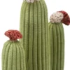 Plante décorative Cactus Stons en tissu vert sur socle en bois marron