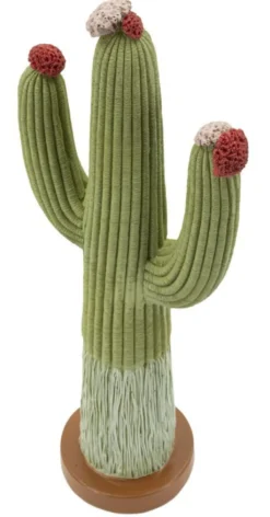 Plante décorative Cactus Stons en tissu vert sur socle en bois marron