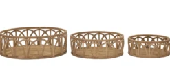 Plateaux ronds en rotin tressé marron ensemble 3 pcs