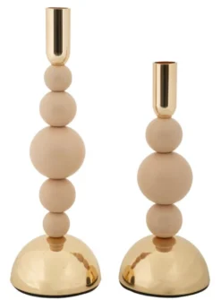 Porte-bougie Bolly rose en ensemble de 2 pièces et finitions dorées