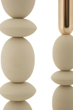 Porte-bougie ensemble 2 pcs Crème détails dorés