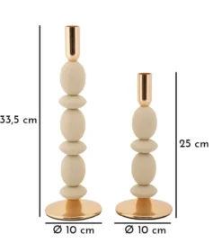 Porte-bougie ensemble 2 pcs Crème détails dorés