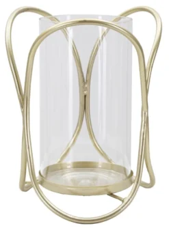 Porte-bougie géométrique métal doré et verre transparent