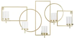 Porte-bougie mural géométrique en métal doré et verre transparent 5 lumières
