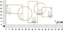Porte-bougie mural géométrique en métal doré et verre transparent 5 lumières