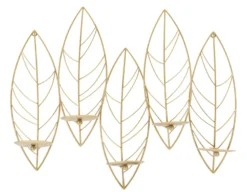 Porte-bougie mural métal doré design feuilles 5 bougies