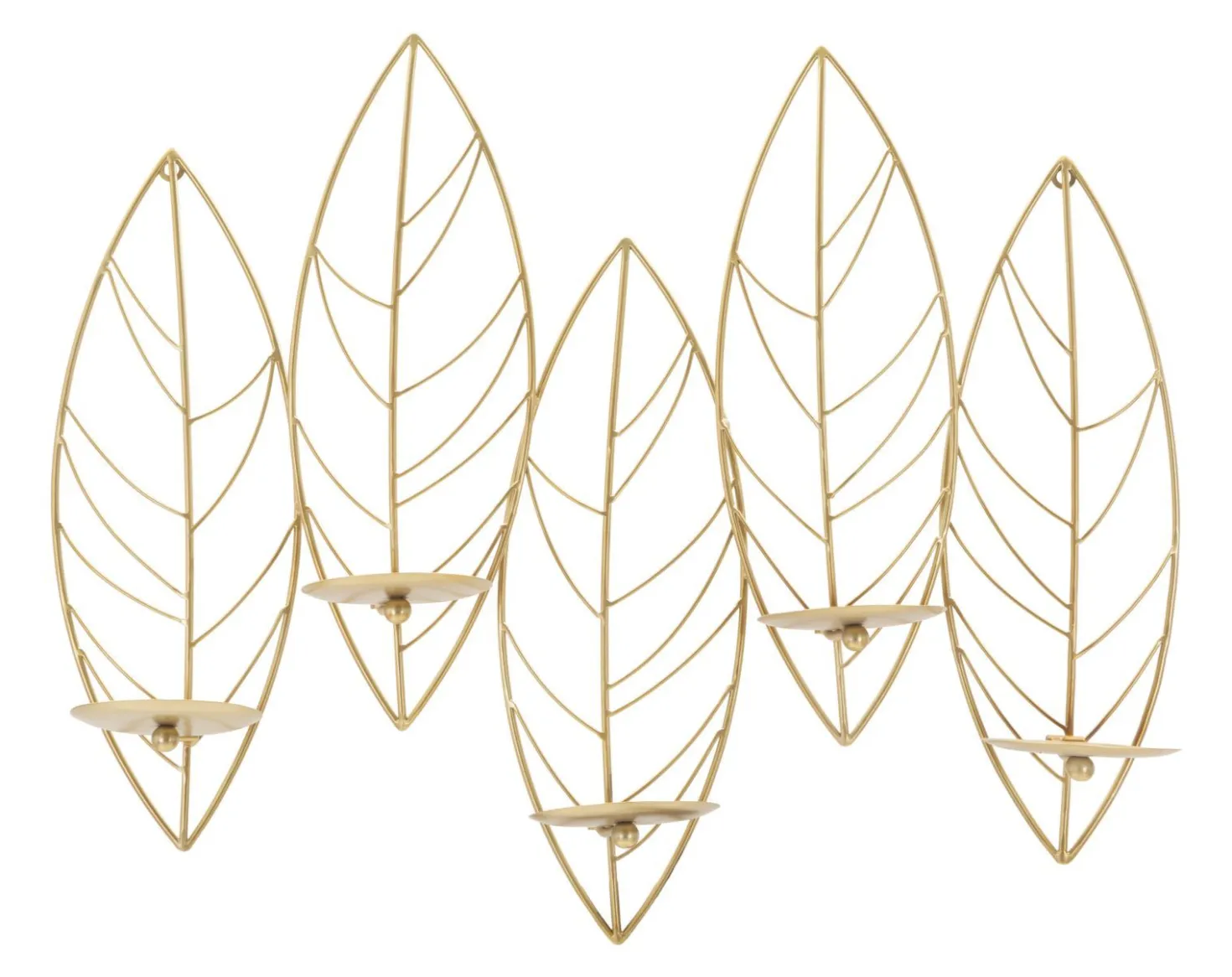 Porte-bougie mural métal doré design feuilles 5 bougies
