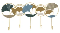 Porte-manteau mural métal doré décoratif ginkgo bleu et argenté