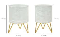 Porte-vases en métal blanc avec support en métal doré
