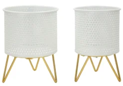 Porte-vases en métal blanc avec support en métal doré