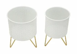 Porte-vases en métal blanc avec support en métal doré
