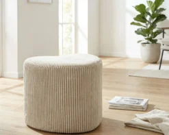 Pouf cœur Dublin Tissu plissé Crème