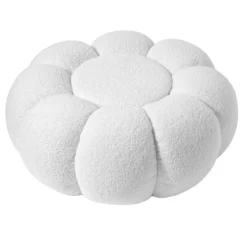 Pouf design fleur Arielina Tissu bouclette Blanc