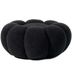 Pouf design fleur Arielina Tissu bouclette Noir