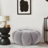 Pouf design fleur Arielina Tissu bouclette Gris